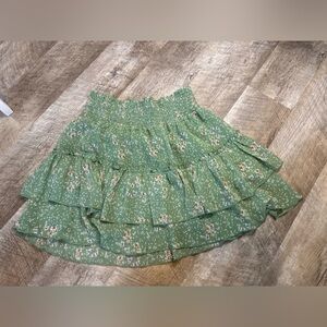 Altar’d State Floral Green Tiered Ruffle,Lined  Mini Skirt